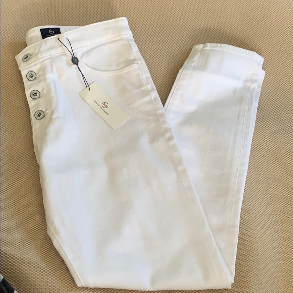 AG Skinny Ankle Button Up White Jean